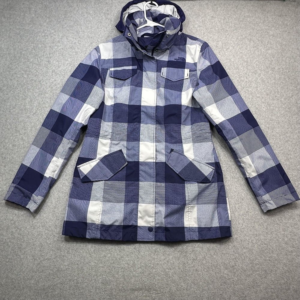 The North Face Jacket Womens Small Blue Plaid DryVent Hooded Rain Coat